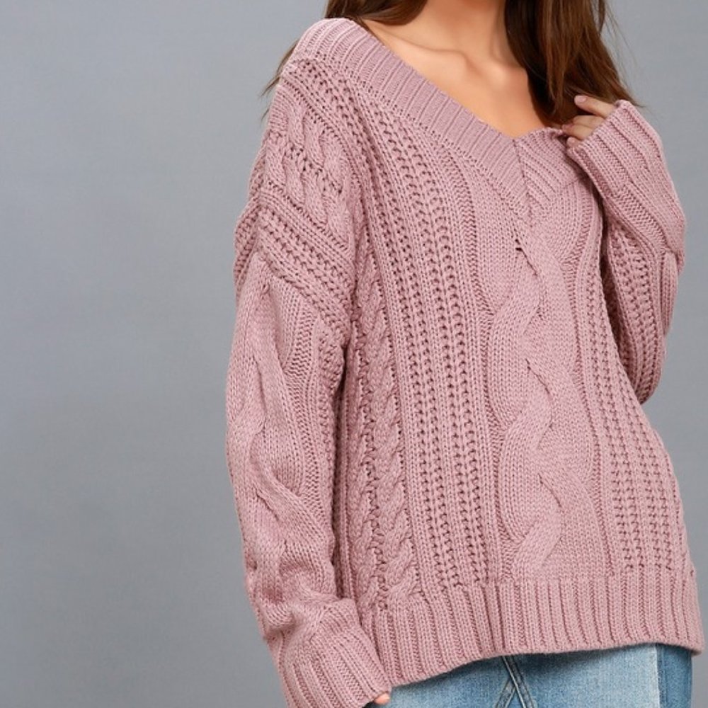 Camp Cozy Mauve Pink Cable Knit Sweater